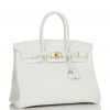 HERMES BIRKIN 35 WHITE CLEMENCE GOLD HARDWARE (35*25*18cm)