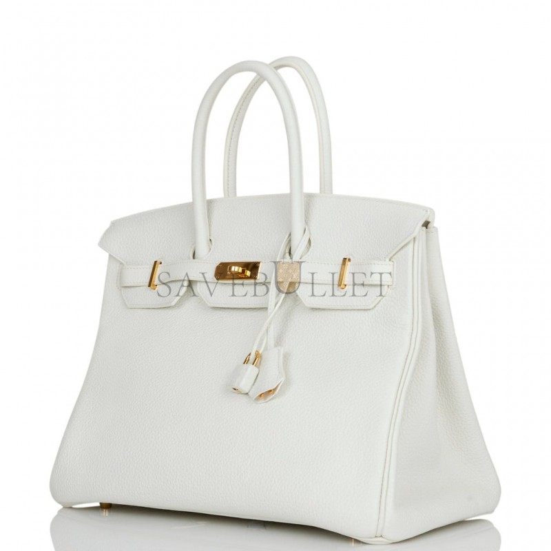 HERMES BIRKIN 35 WHITE CLEMENCE GOLD HARDWARE (35*25*18cm)