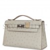 HERMES MINI KELLY POCHETTE GRIS PERLE OSTRICH PALLADIUM HARDWARE (22*14*7cm) HERMES MINI KELLY POCHETTE GRIS PERLE OSTRICH PALLADIUM HARDWARE (22*14*7cm)