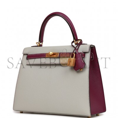 HERMES SPECIAL ORDER (HSS) KELLY SELLIER 25 GRIS PERLE AND ANEMONE CHEVRE BRUSHED GOLD HARDWARE HANDMADE(25*17*7cm) HERMES SPECIAL ORDER (HSS) KELLY SELLIER 25 GRIS PERLE AND ANEMONE CHEVRE BRUSHED GOLD HARDWARE HANDMADE(25*17*7cm)