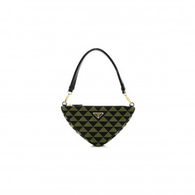 PRADA JACQUARD TRIANGOLO SYMBOLE EMBROIDERED MINI TRIANGLE SHOULDER BAG BLACK EDERA 1BC176 (27*15*5cm)
