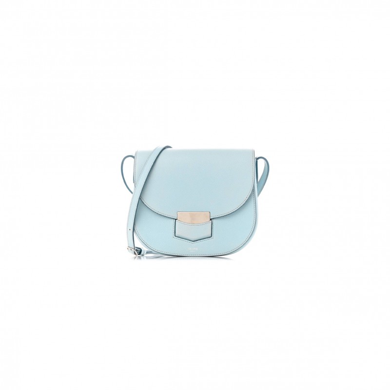 CELINE GRAINED CALFSKIN SMALL TROTTEUR PALE BLUE (18*17*4cm)