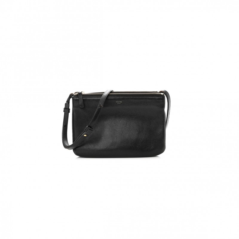 CELINE LAMBSKIN SMALL TRIO CROSSBODY BAG BLACK (22*15*4cm) CELINE LAMBSKIN SMALL TRIO CROSSBODY BAG BLACK (22*15*4cm)