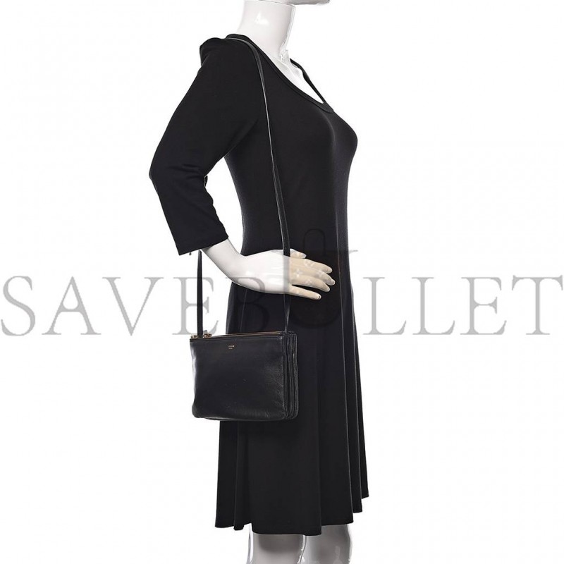 CELINE LAMBSKIN SMALL TRIO CROSSBODY BAG BLACK (22*15*4cm) CELINE LAMBSKIN SMALL TRIO CROSSBODY BAG BLACK (22*15*4cm)