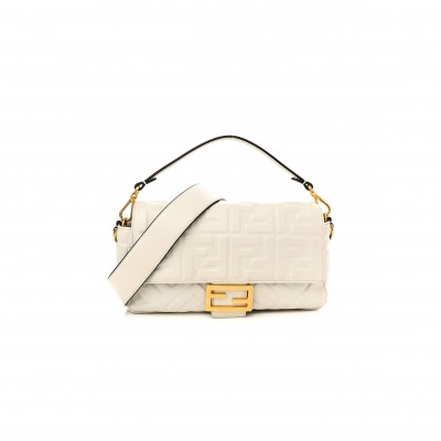 FENDI NAPPA FF 1974 EMBOSSED BAGUETTE WHITE (27*15*6cm)