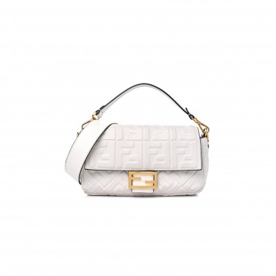 FENDI NAPPA FF 1974 EMBOSSED BAGUETTE WHITE (27*15*6cm)